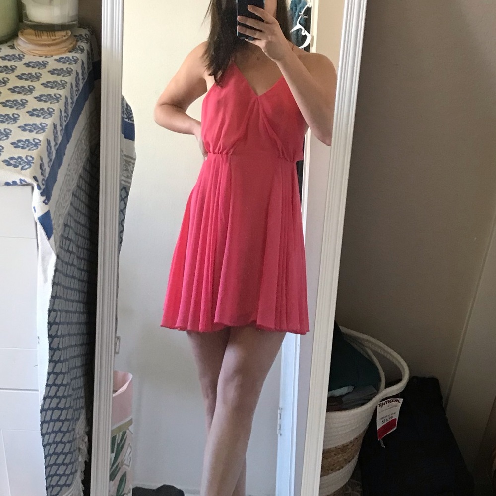 francescas lulus pink flowy chiffon back sundress